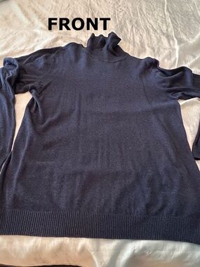 SWEATER, TURTLENECK, PURE WOOL, NAVY, SIZE 2X, MADE IN GERMANY, MED. WEIGHT WOOL